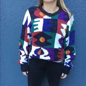 Vtg 80s colorful abstract sweater